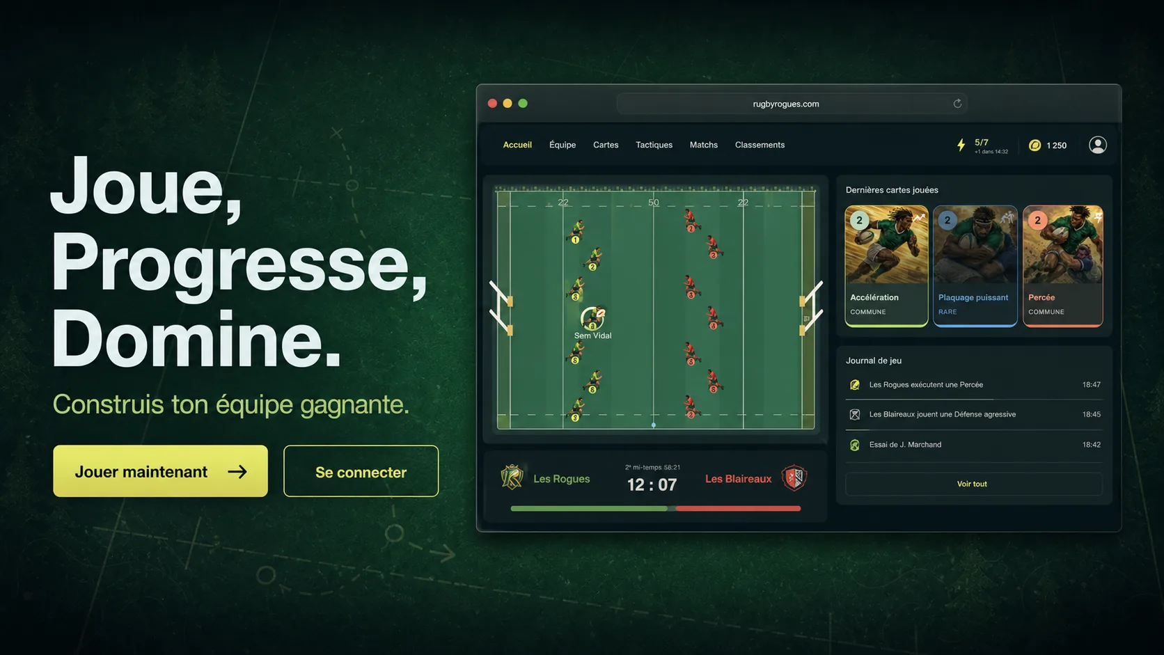 Rugby Rogues pitch, players and tactical cards
